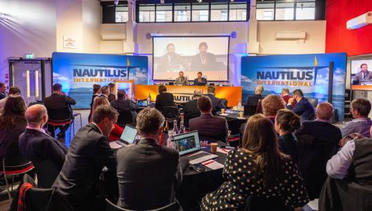 Image:Nautilus general secretary Mark Dickinson and UK Branch Committee chair Iain MacKenzie leading the official Union business meeting on 23 November 2022 at the 2022 Nautilus International UK Branch Conference.  All images: Brad Wakefield