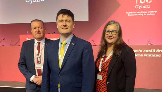 Image:Nautilus head of industrial Micky Smyth, executive officer Martyn Gray and strategic organiser Jennifer McKechnie represented the Union at TUC Cymru.  Image: Nautilus International