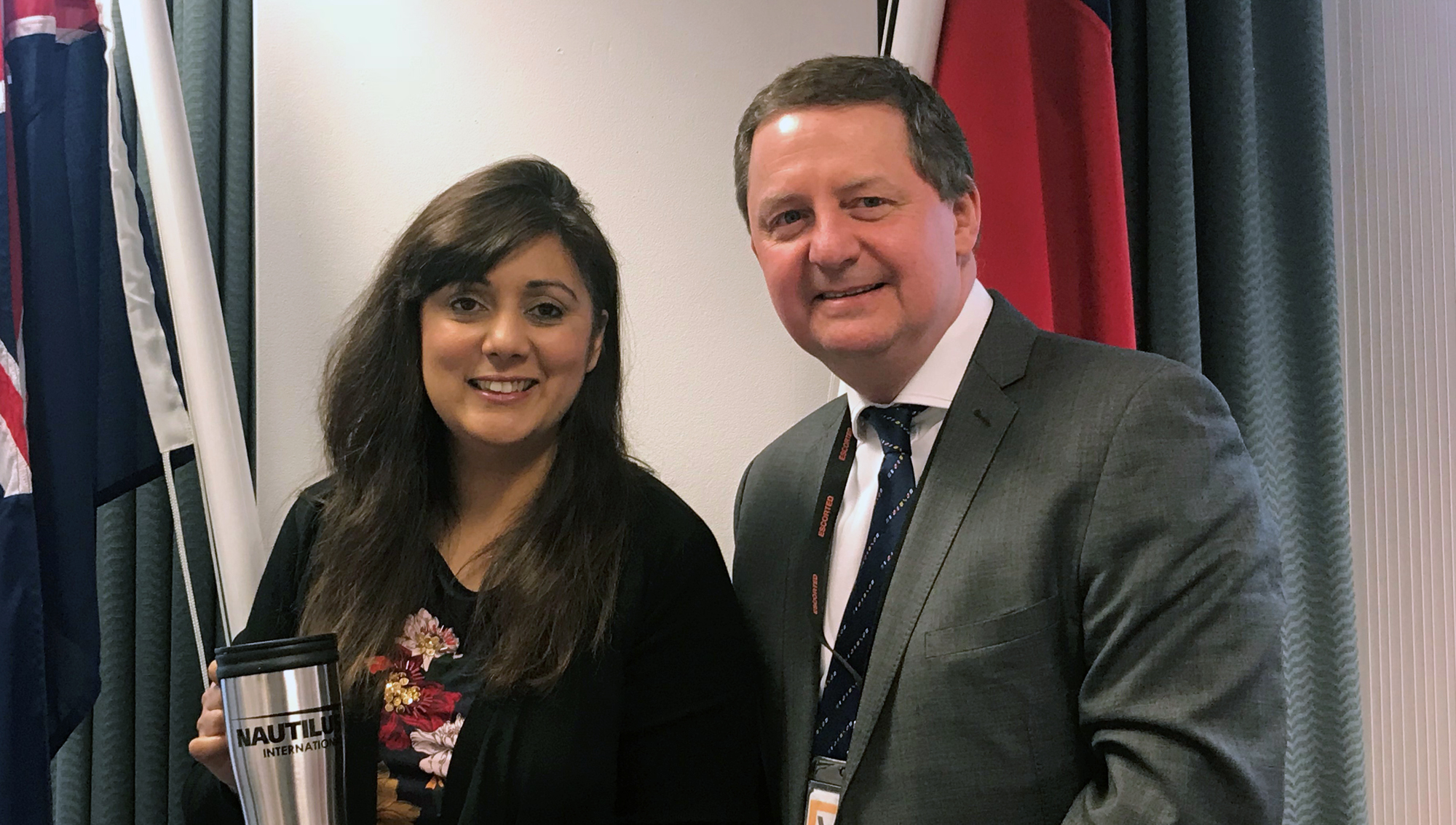 Image:Nautilus general secretary Mark Dickinson with new shipping minister Nusrat Ghani.