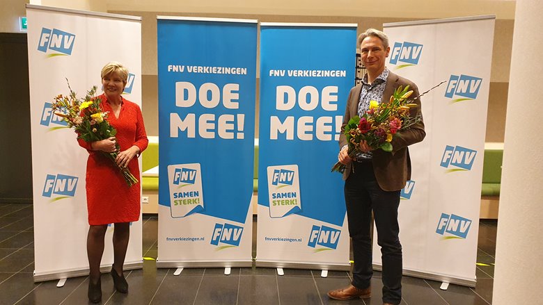 Image:Wie wordt de nieuwe FNV voorzitter: Kitty Jong (links) of Tuur Elzinga (rechts)