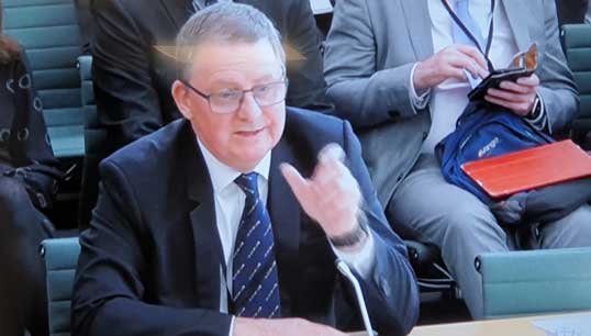 Image:Nautilus general secretary Mark Dickinson at a parliamentary hearing. Image: Nautilus International