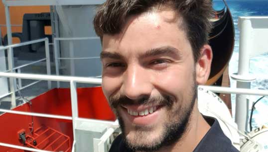Image:Alex van den Berg onboard his heavy lift cargo vessel the Pugnax. Images: Alex van den Berg
