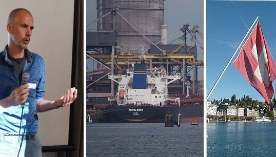 Image:Nautilus national secretary Holger Schatz: 'The danger is very real'. At right, a Swiss-flagged vessel and the flag flying from a Swiss lake vessel.  Images: L-R Nautilus International/Wikimedia Commons/Pixabay