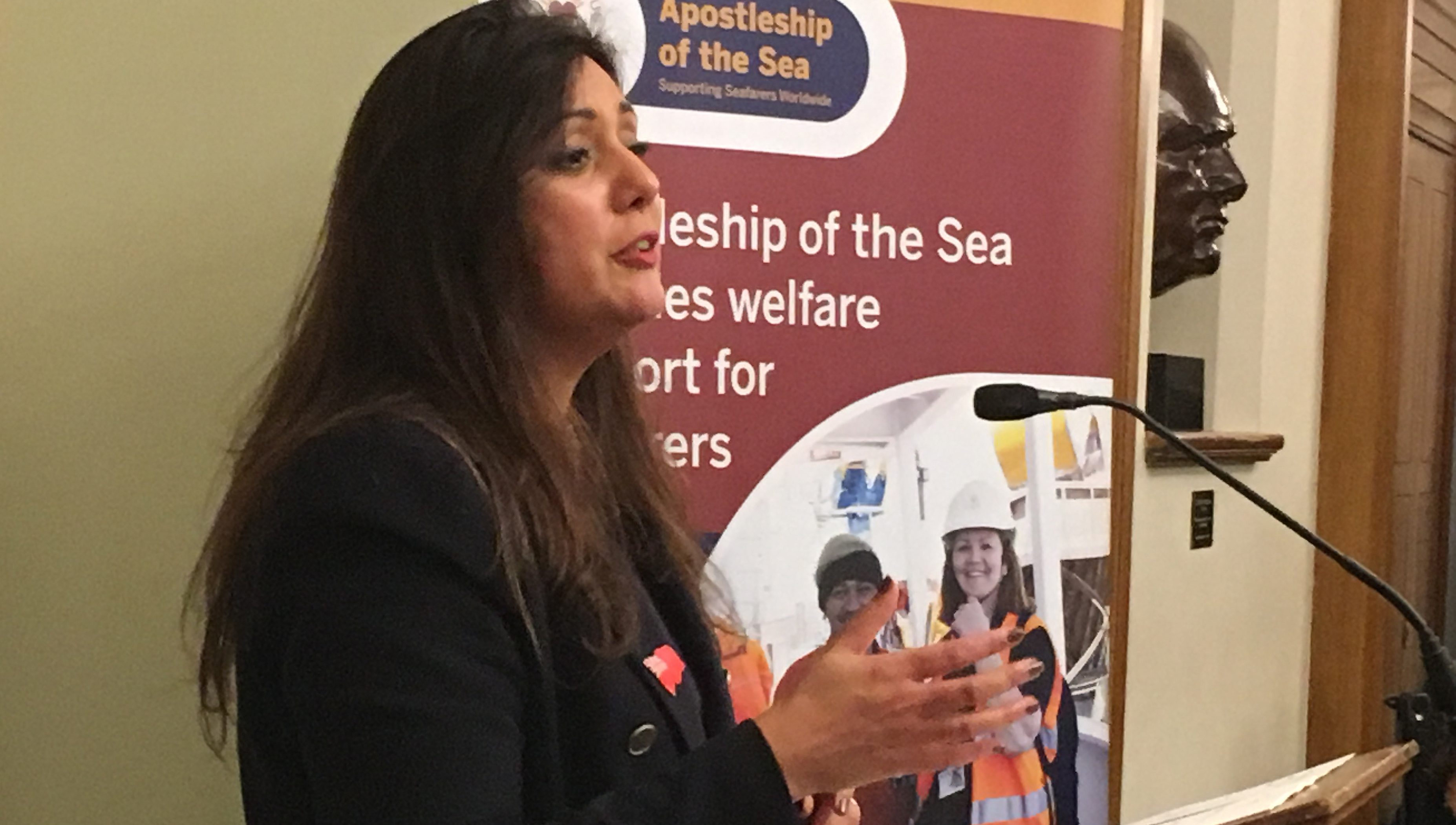 Image:UK shipping minister Nusrat Ghani speaking at the launch of the  Apostleship of the Sea's Life at Sea report.