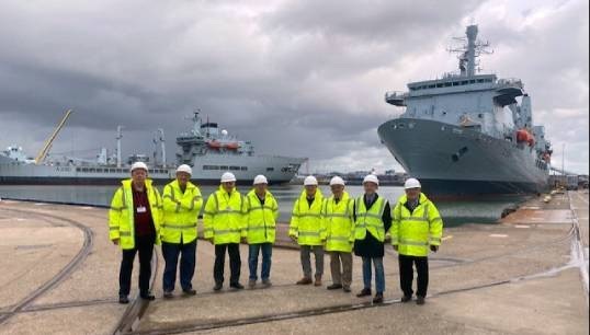 Image:Touring the shipyard, from left are: Peter Shillinglaw Mariners' Park Resident; Captain Derrick Kemp, retired cruiseship master; Captain Michael Feltham;Mariners' Park resident; John Parsons, retired engineer; Arthur Speed, retired CH engineer; David Crearer, retired engineer; James Mundy, marine surveyor and consultant; Robert Keith, Mariners' Park resident. Image: Cammell Laird.
