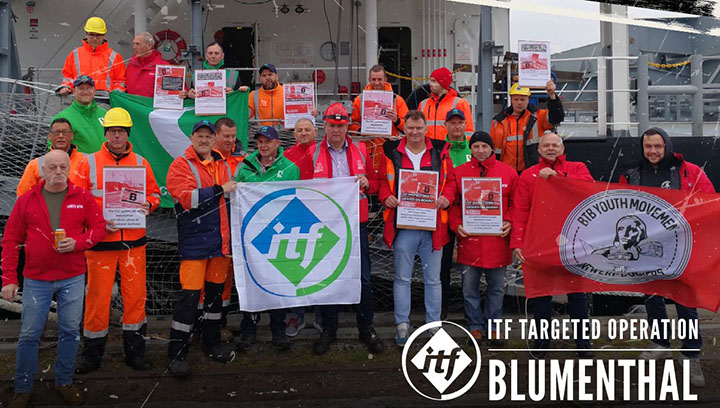 Image:Safeguarding the rights of seafarers working on Blumenthal ships is now the ITF’s 'number one priority'. 