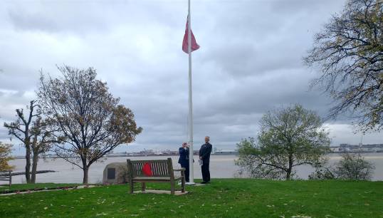 Image:The Red Ensign was lowered and raised during the Armistice Day ceremony by park resident Tony Wilson, a former chief officer on offshore heavy lift vessels. All images: Nautilus International