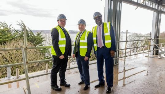 Image:L-R: Nautilus director of welfare and care Andrew Jones hosts shadow UK minister for aviation and maritime Mike Kane MP, along with Nautilus assistant general secretary Olu Tunde, at Mariners’ Park in February 2024. Image: Brad Wakefield
