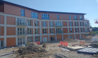 Image:Landscaping work underway outside the entrance to the new complex