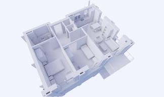 Image:An architect's cut-through layout view of a second floor two bedroom apartment. Some rear accomodation is more generous because of the crank in the building  or has dual aspect on the corners. Image: Pozzoni 
