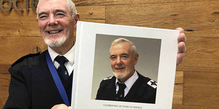 Image:Rev Bill McCrea marks five decades devoted to seafarers' welfare at a January 2020 event organised by the Sailors' Society