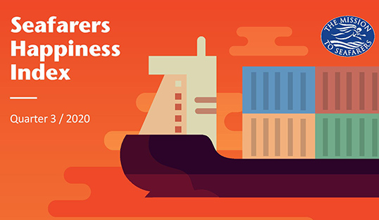 Image:Front cover of the Q3 2020 Seafarers Happiness Index report, produced by the Mission to Seafarers in conjunction with the Shipowners' Club and Wallem Group