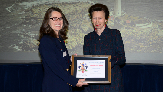 Image:SMS Patron HRH The Princess Royal presenting Claire McIntosh of the Fisherman's Mission in the Pacific Islands with the Lord Lewin Award. Images: Shipwrecked Mariners' Society