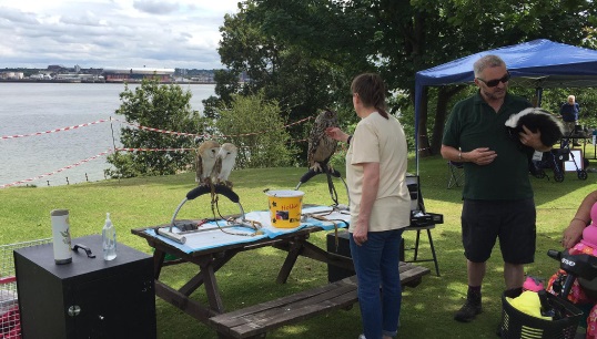 Image:Three owls and a skunk were a novel attraction for residents and visitors at the at the Nautilus Mariners' Park Summer Fayre. Images: Nautilus International