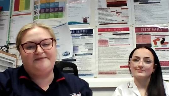 Image:L-R: Nautilus deputy care home manager Siobhan Napier and T-Level trainee Catherine Mullarkey who is now a permanent healthcare assistant at Mariners' Park Estate seafarer retirement complex in Wallasey, UK. Image: Nautilus International