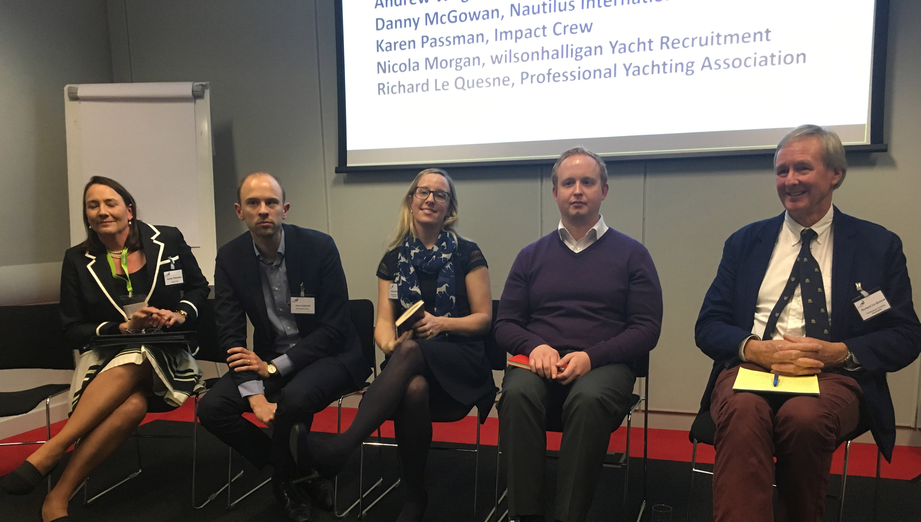 Image:Nautilus international organiser Danny McGowan (second from right) on the panel of speakers at the launch of the ISWAN superyacht crew welfare report.